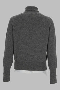 Victoria Beckham women’s maglia Marie grey dark gray finely knitted turtleneck sweater with ribbed hem and cuffs