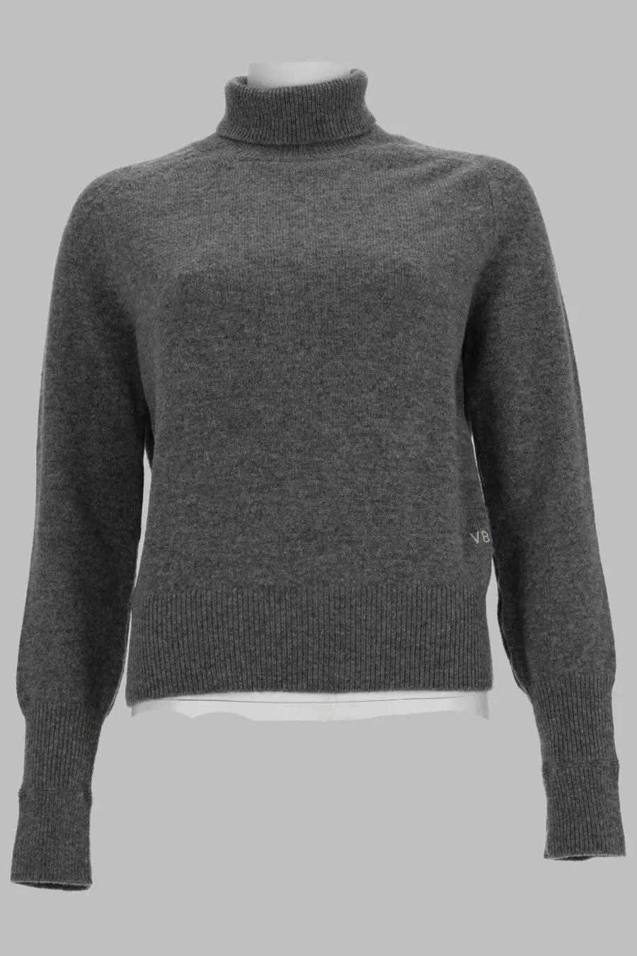 Victoria Beckham women’s Maglia Marie grey soft heathered turtleneck sweater with ribbed knit and subtle vb branding