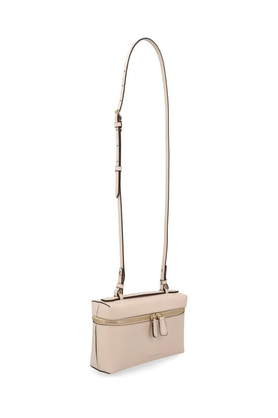 Victoria Beckham women’s vanity bag blue beige leather crossbody bag with gold-tone zipper and adjustable strap