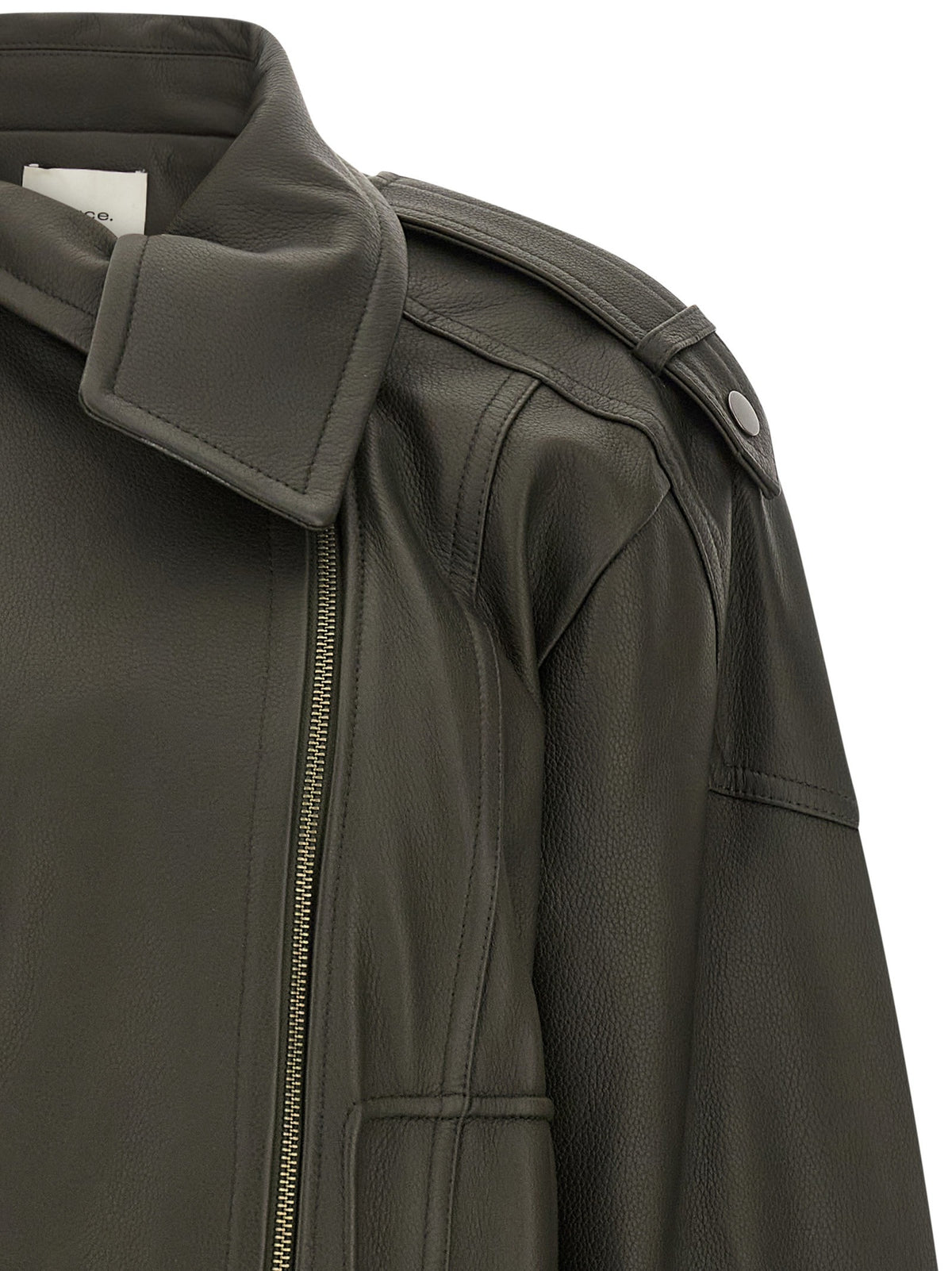 Vince Green Leather Biker Jacket Green, view 3