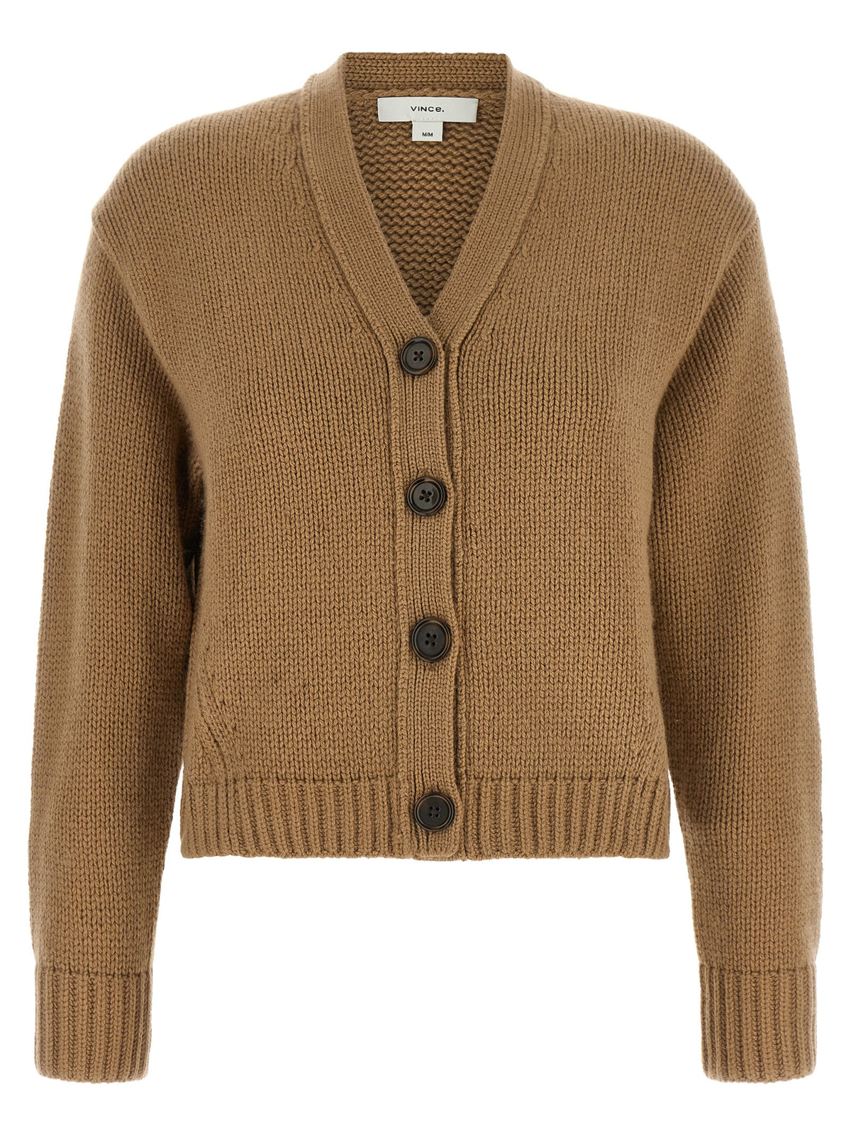 Vince Neck Cashmere Cardigan Beige