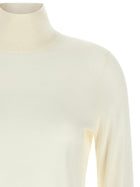 Vince White Silk and Cashmere Turtleneck Sweater White, view 3
