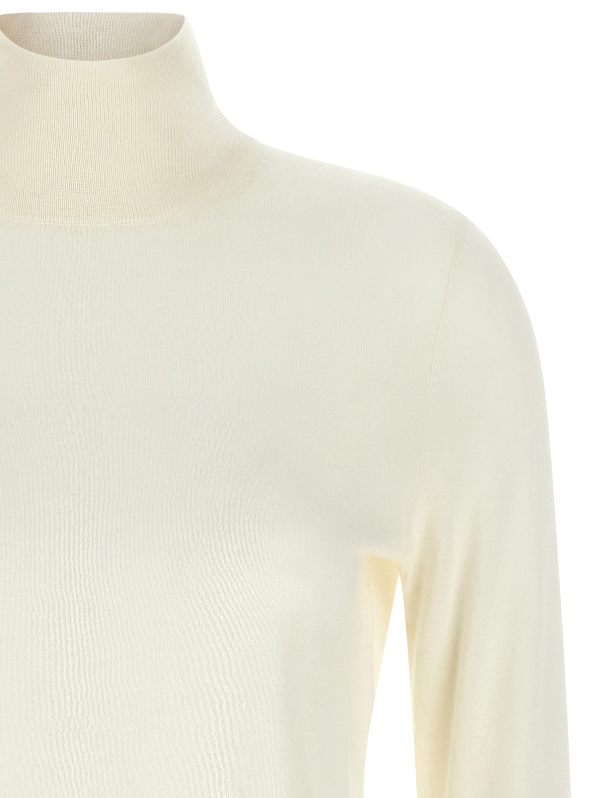 Vince White Silk and Cashmere Turtleneck Sweater White, view 3