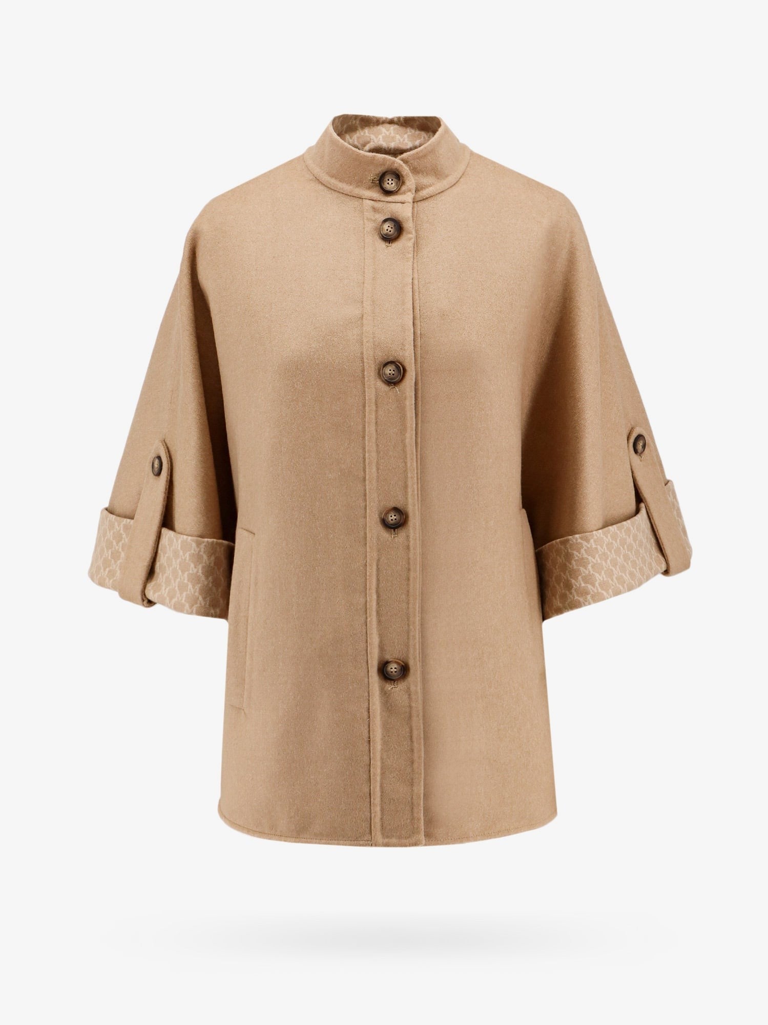 Max Mara Women's Virgin Wool and Cashmere Cape Wih Pockets on the Front Beige