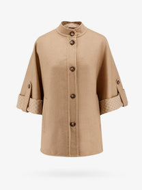 Max Mara Women's Virgin Wool and Cashmere Cape Wih Pockets on the Front Beige