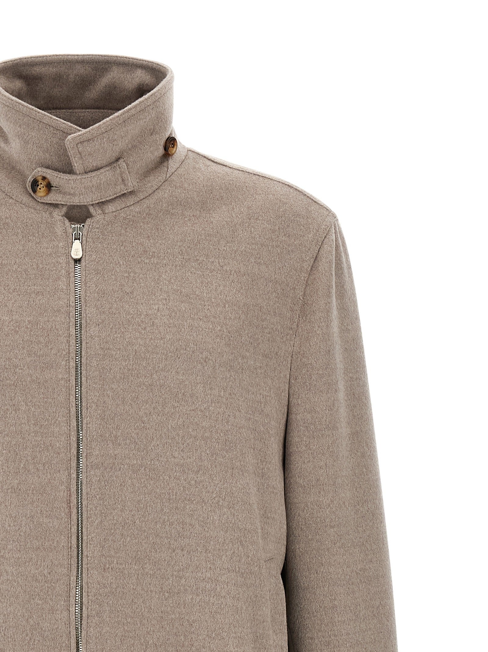 Brunello Cucinelli Virgin Wool Beaver Bomber Jacket Beige