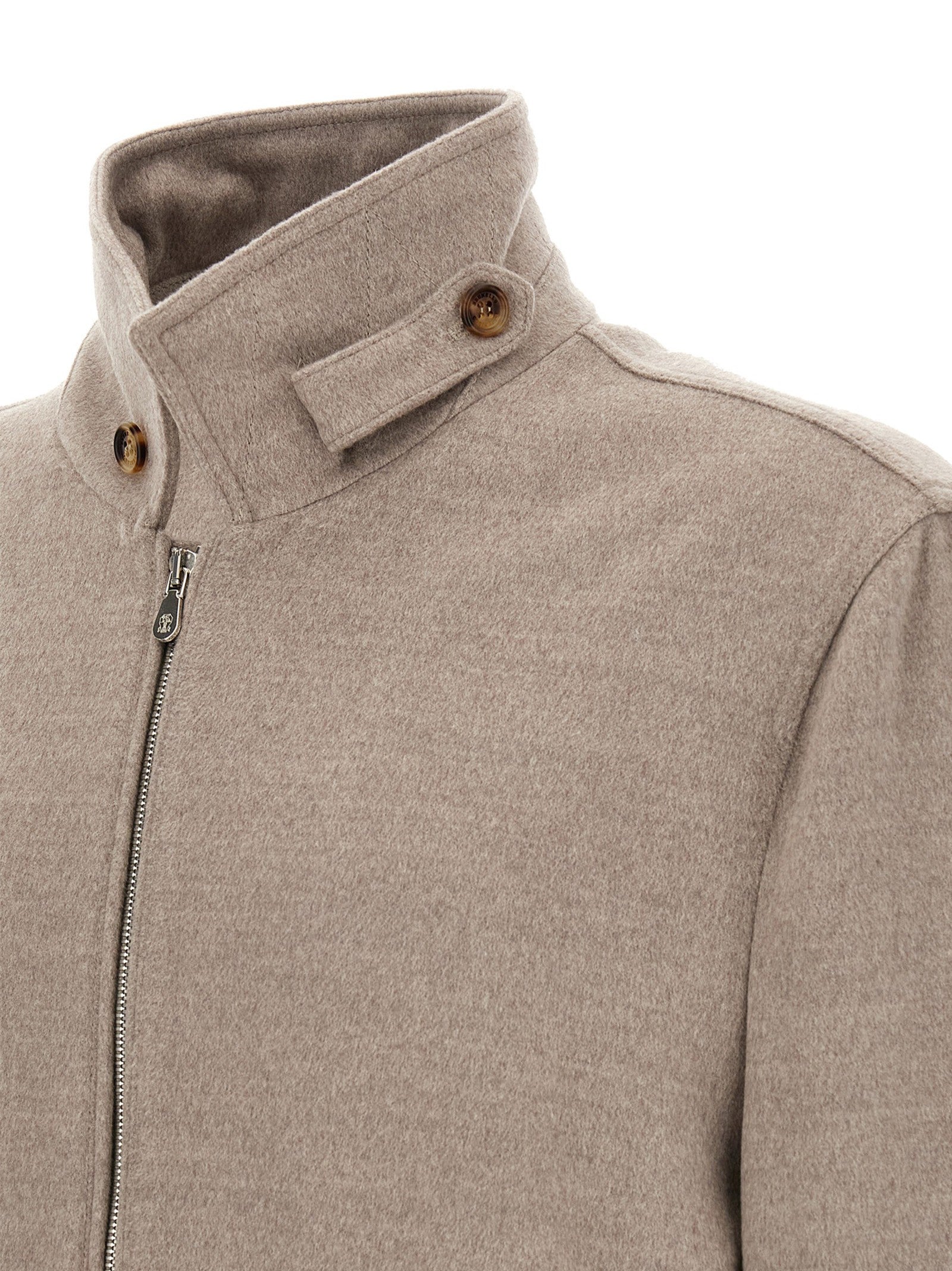 Brunello Cucinelli Virgin Wool Beaver Bomber Jacket Beige