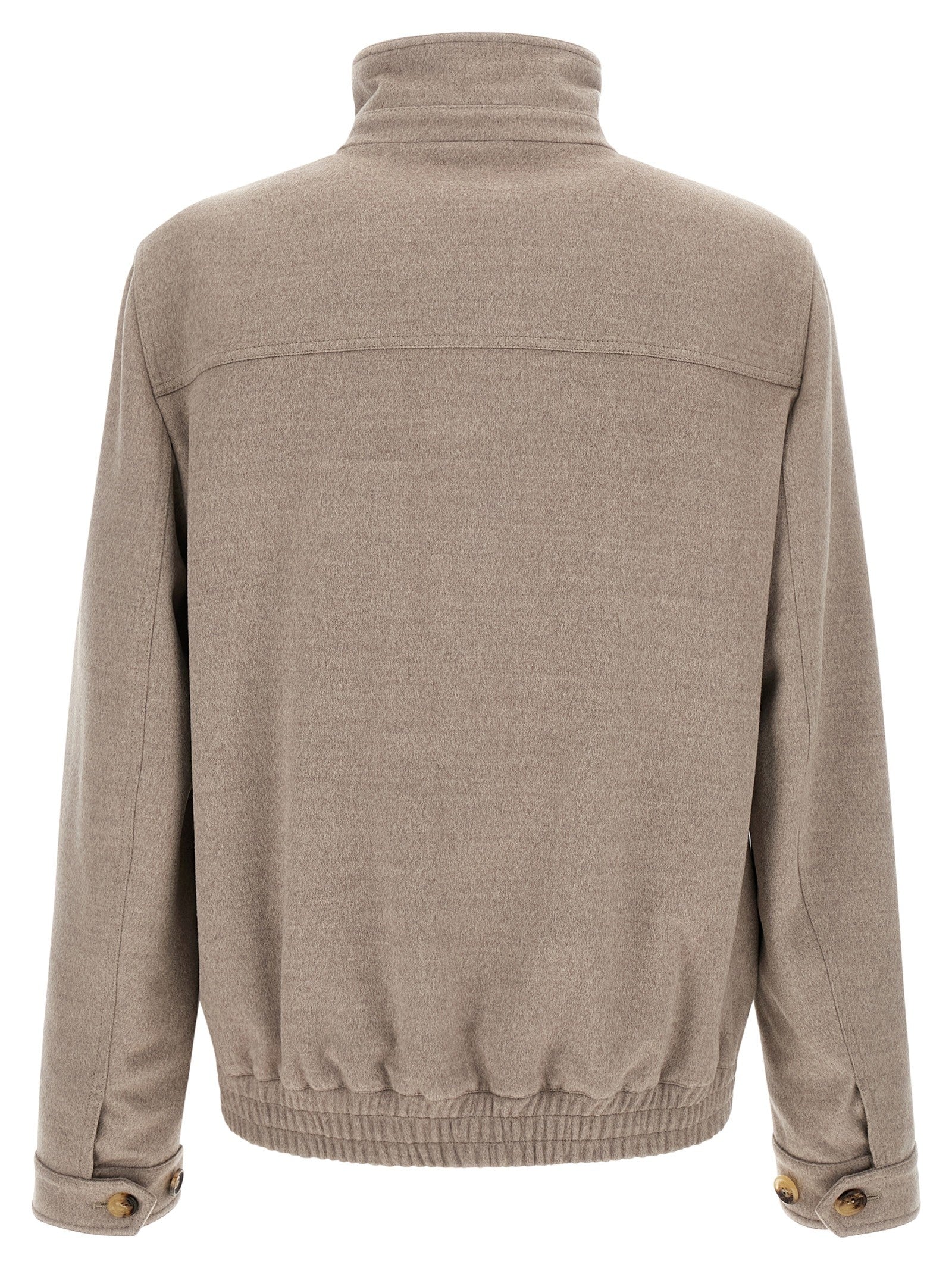 Brunello Cucinelli Virgin Wool Beaver Bomber Jacket Beige