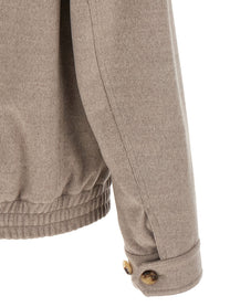 Brunello Cucinelli Virgin Wool Beaver Bomber Jacket Beige