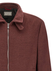 Brunello Cucinelli Virgin Wool Beaver Bomber Jacket Red