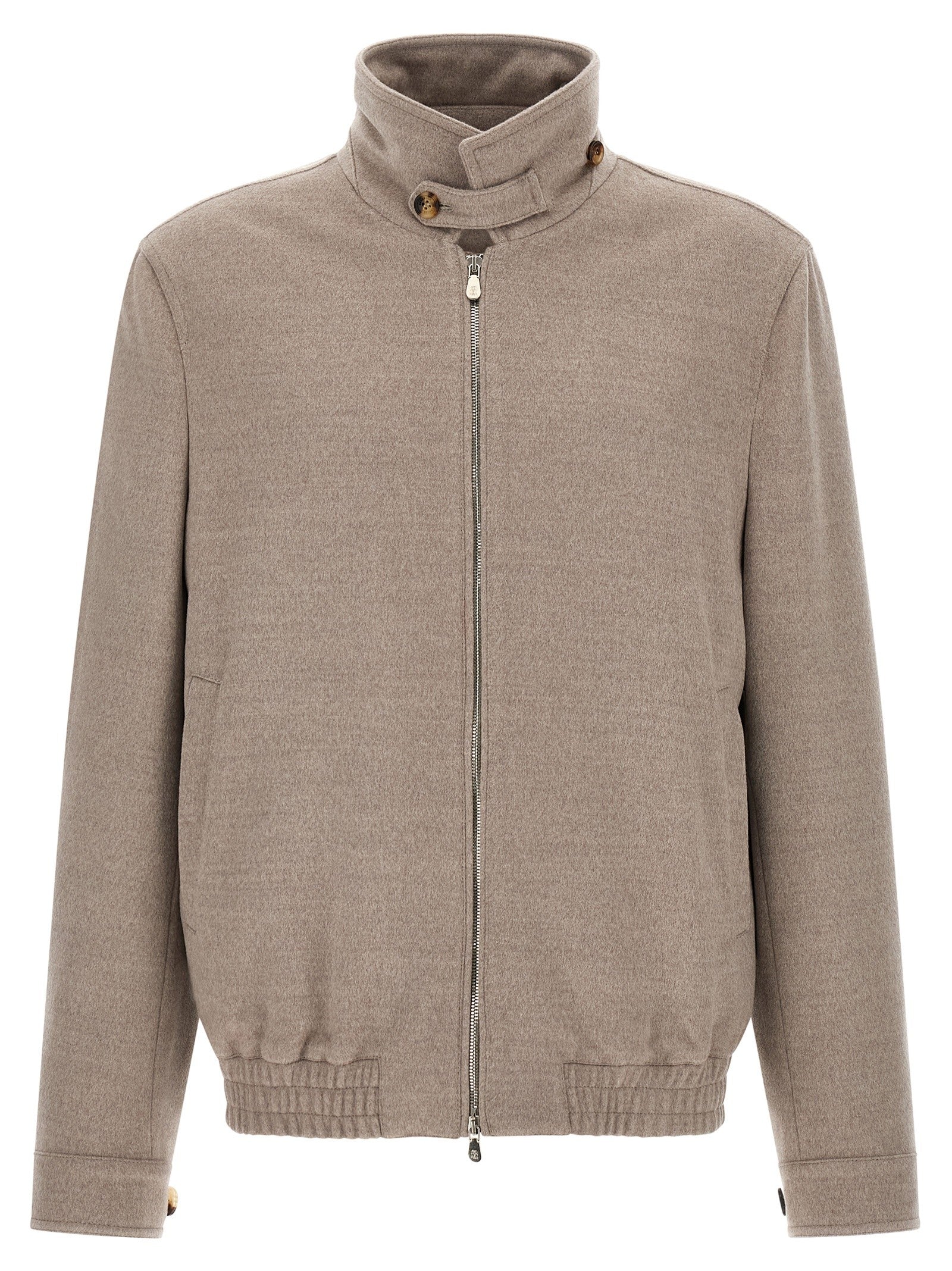 Brunello Cucinelli Virgin Wool Beaver Bomber Jacket Beige