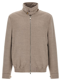 Brunello Cucinelli Virgin Wool Beaver Bomber Jacket Beige