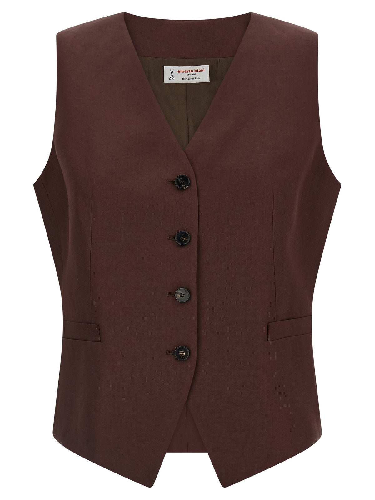 Alberto Biani Viscose and Linen Vest Brown