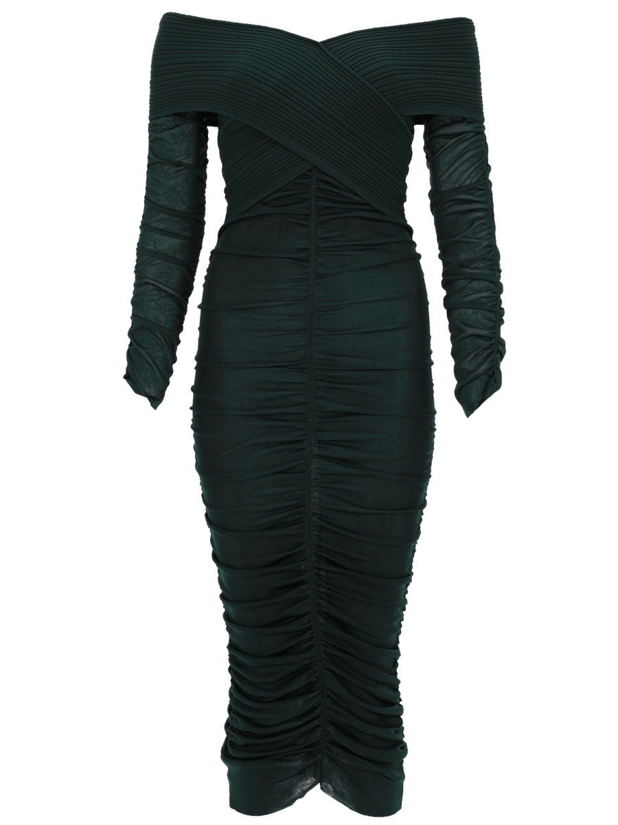 self-portrait Women's Viscose Gathered Midi Dress Green