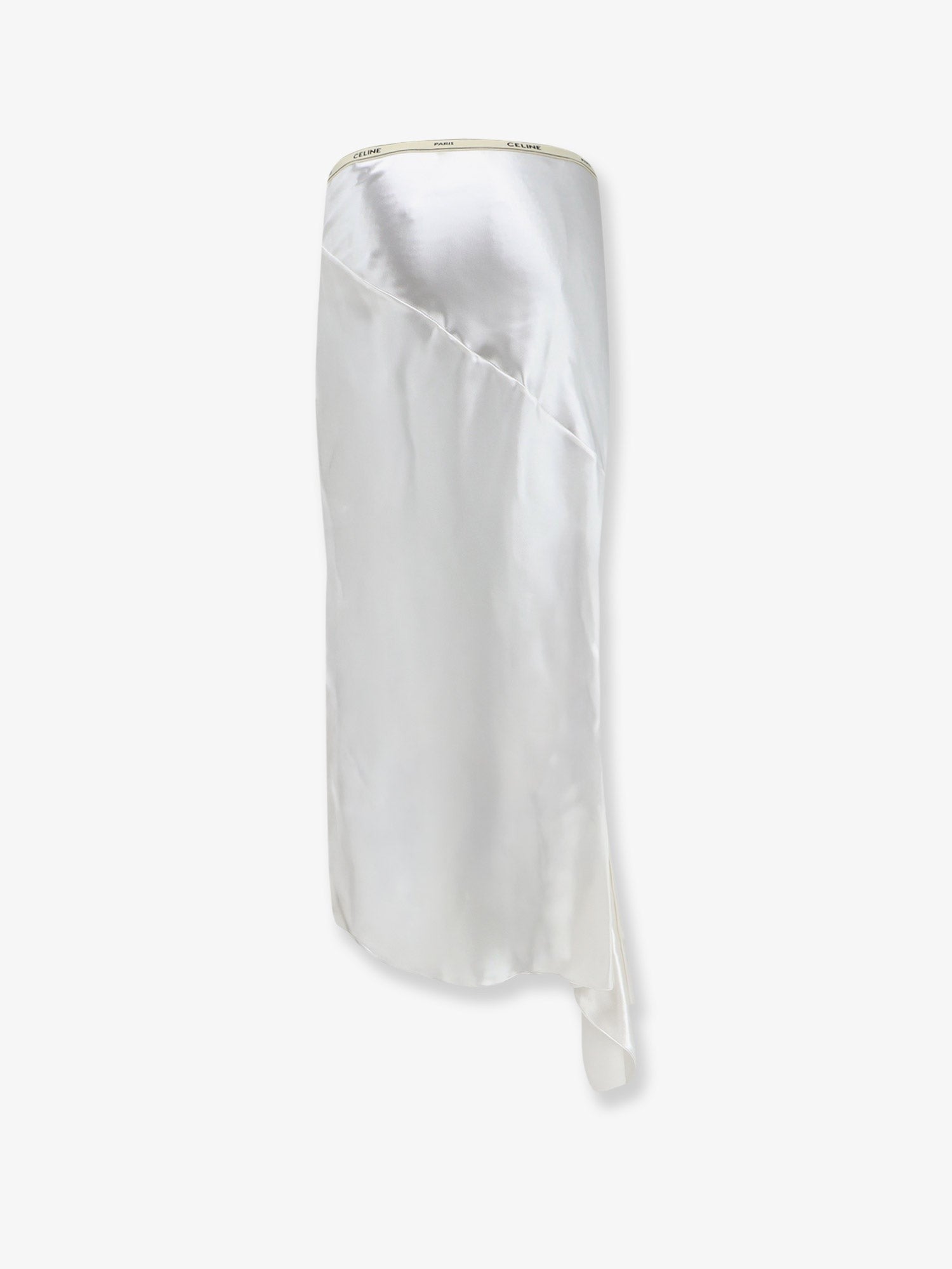 Celine Women's Viscose Satin Midi Skirt White