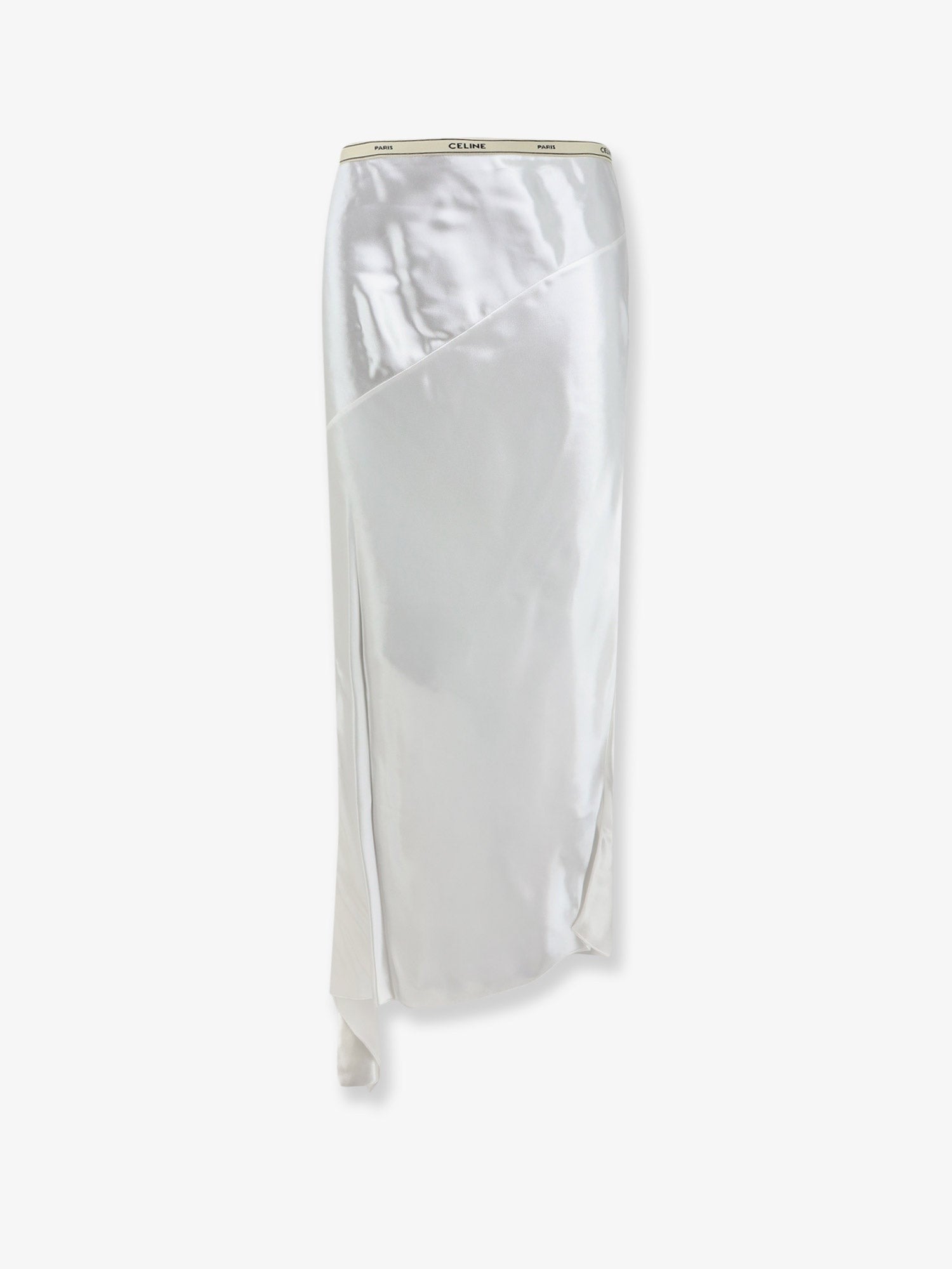 Celine Women's Viscose Satin Midi Skirt White