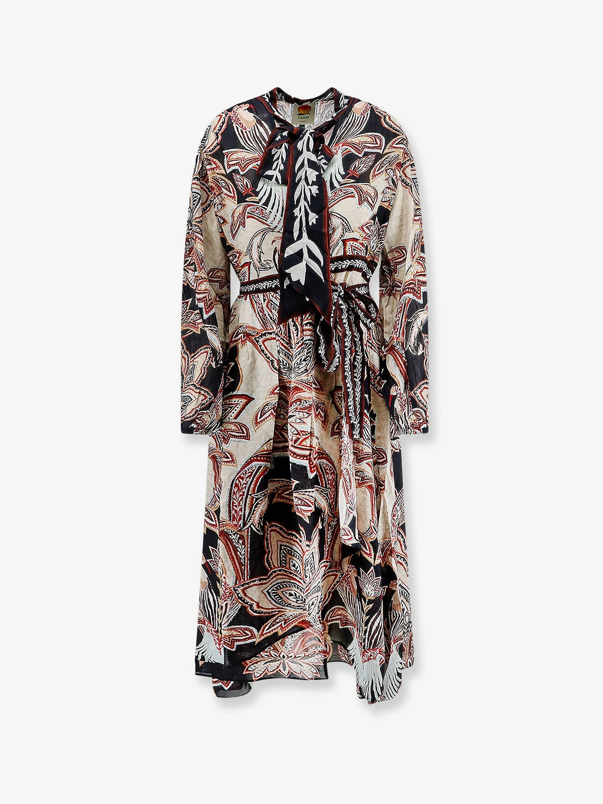 FARM Rio Women's Viscose Tapestry Dream Long Sleeve Midi Dress White