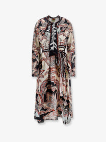FARM Rio Women's Viscose Tapestry Dream Long Sleeve Midi Dress White