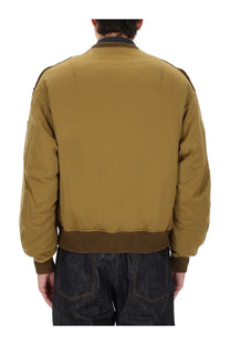 Visvim men’s gunner down jacket brown mustard yellow bomber jacket with ribbed cuffs waistband and quilted design