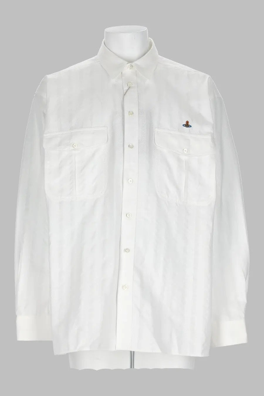 Vivienne Westwood men’s camicia bernhard white button-up shirt with two chest pockets and embroidered logo on left breast