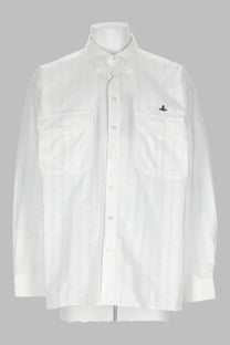 Vivienne Westwood men’s camicia bernhard white button-up shirt with two chest pockets and embroidered logo on left breast
