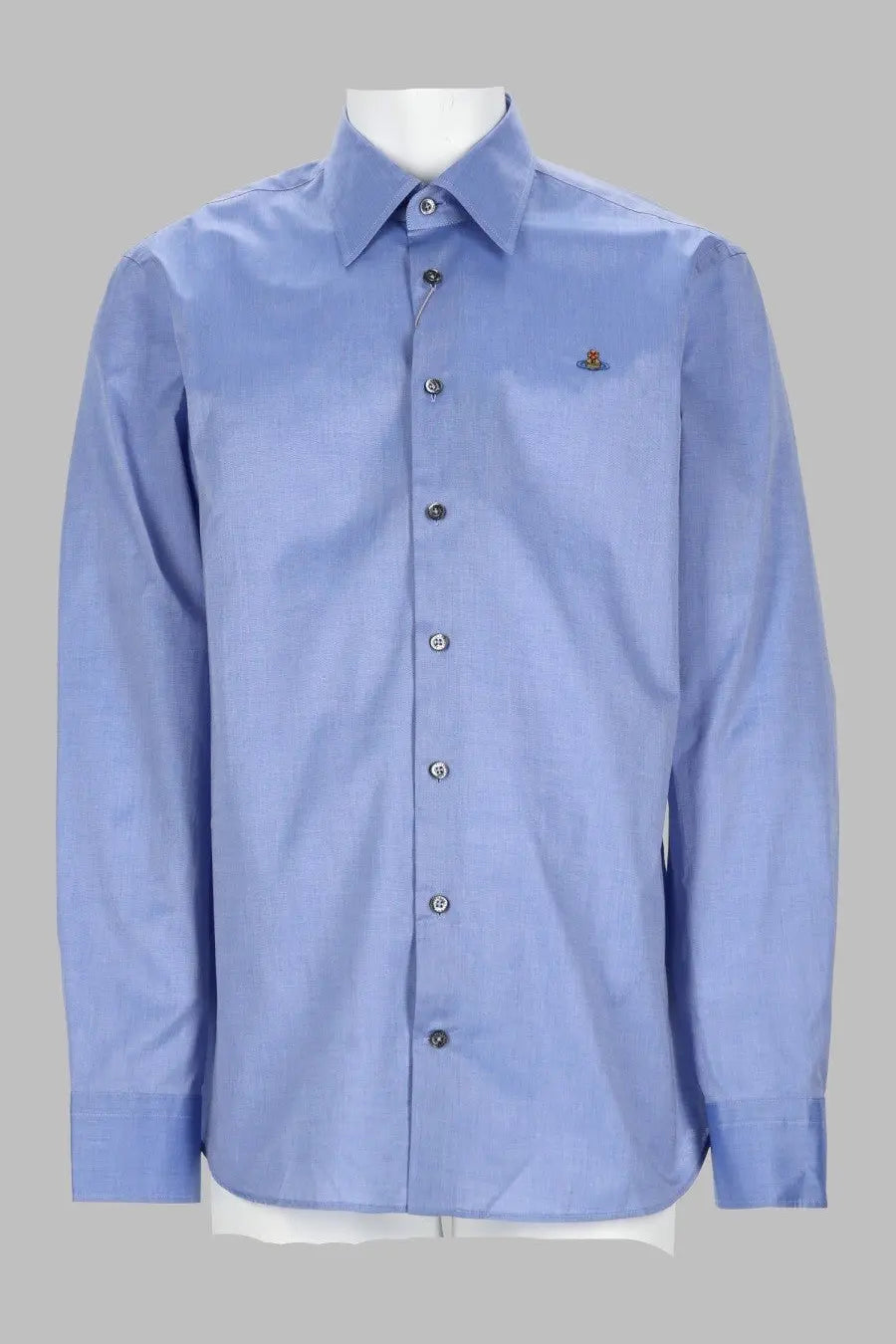 Vivienne Westwood men’s camicia ghost blue long-sleeved button-down shirt with subtle textured weave and small logo