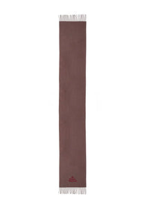 Vivienne Westwood unisex wool scarf in brown solid cashmere with delicate fringe and subtle embroidered logo