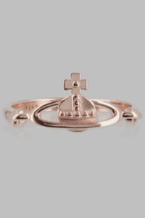 Vivienne Westwood women’s rose gold Anello Vendome orb ring with central crown and cross encircled by oval band