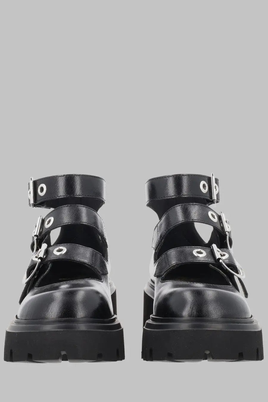 Vivienne westwood women’s anfibio bacchus con fibbie black patent leather platform sandals with silver buckle straps