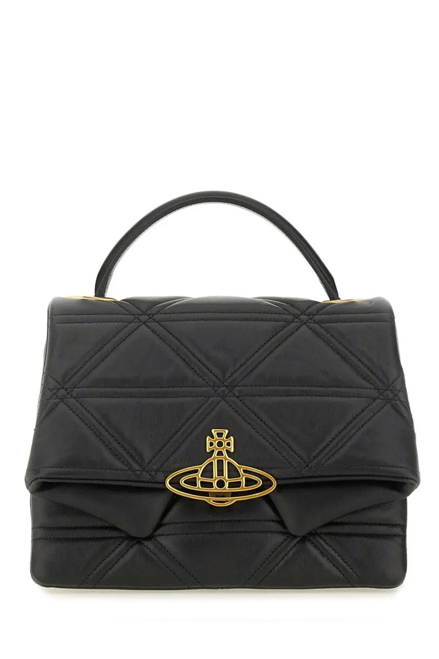 Black quilted leather Vivienne Westwood Sibyl women’s handbag with gold-tone orb logo clasp