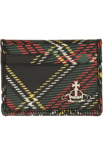 Vivienne Westwood women’s multicolor tartan bi fold card holder with silver orb logo in leather material