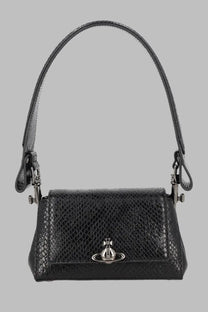 Vivienne Westwood women’s borsa Hazel black snakeskin textured handbag with silver orb logo clasp