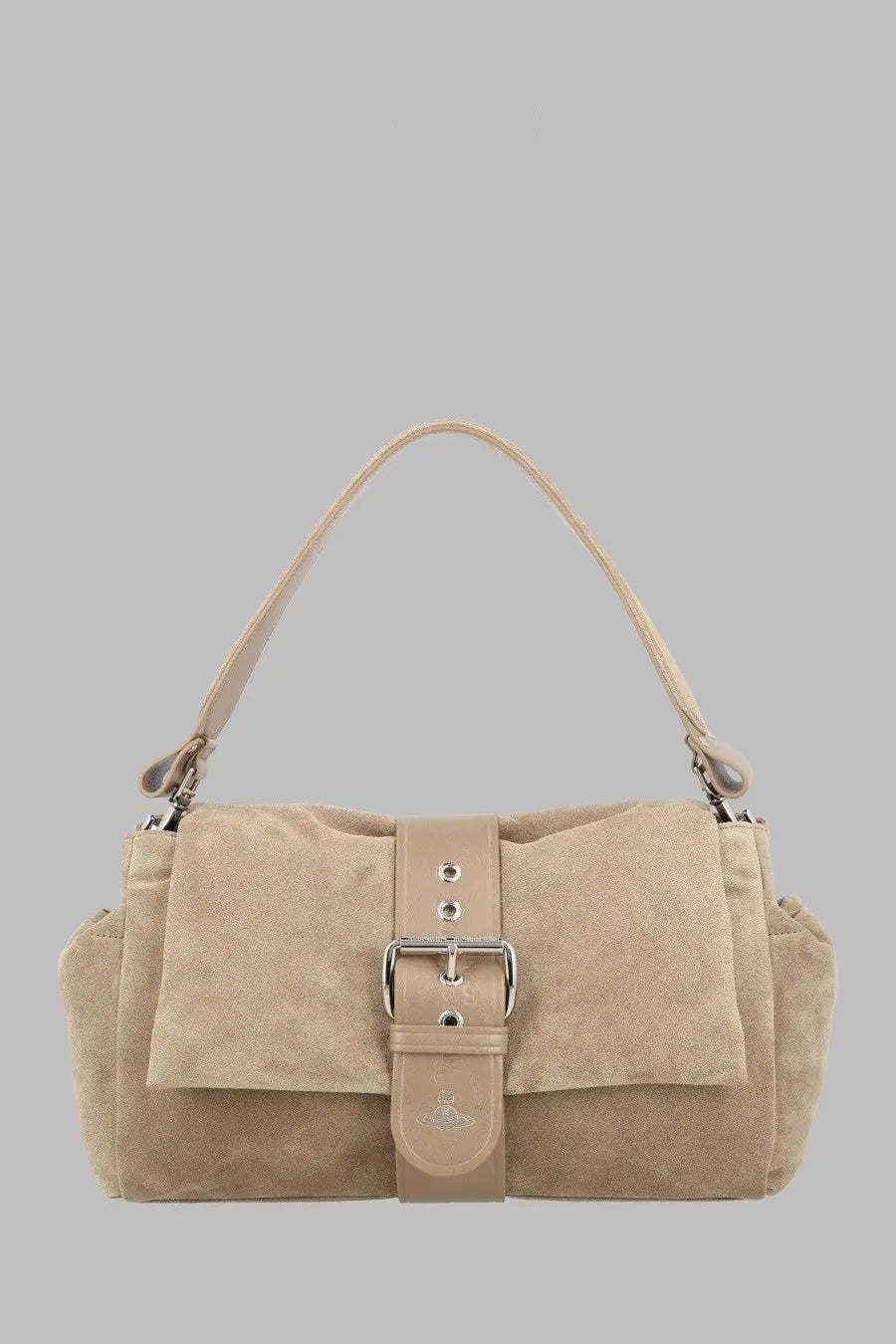 Vivienne Westwood women’s borsa hazel extra large beige suede handbag with silver-toned buckle and matching strap