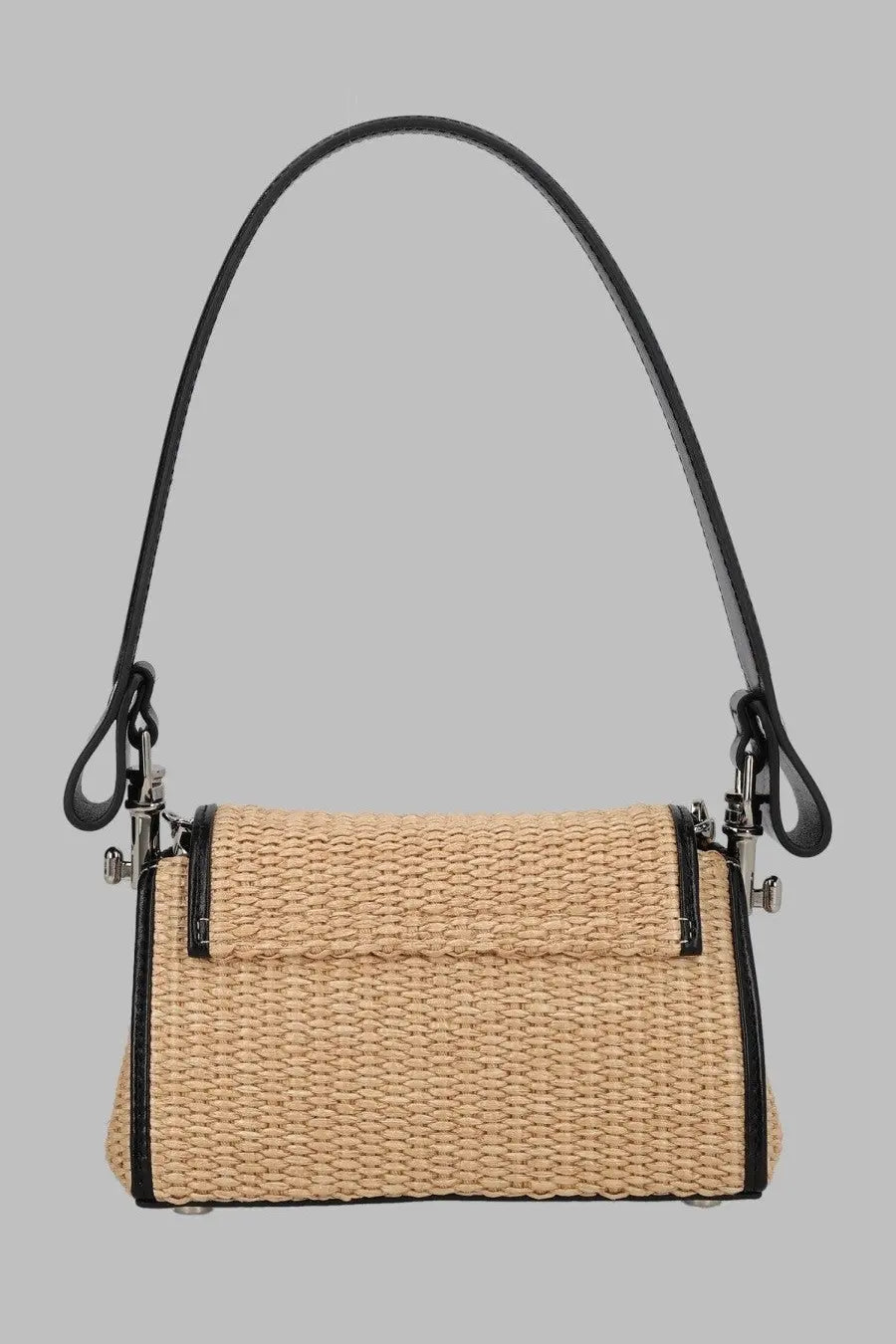Beige woven straw Vivienne Westwood borsa hazel small con pink handbag with black leather trim and handles