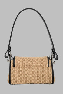 Beige woven straw Vivienne Westwood borsa hazel small con pink handbag with black leather trim and handles