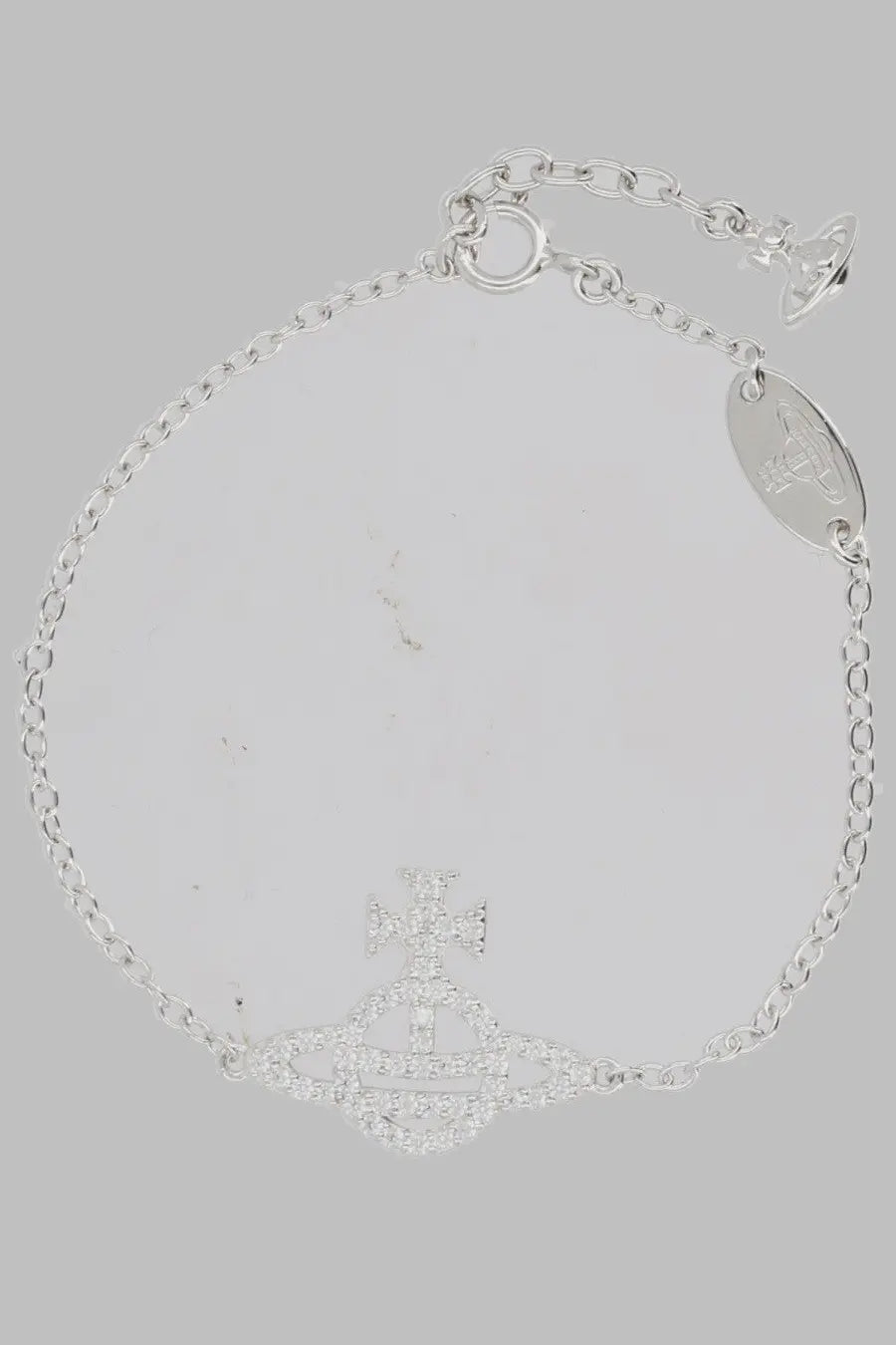 Silver vivienne westwood womens bracciale calliope bracelet with diamond-encrusted orb logo and oval brand emblem tag