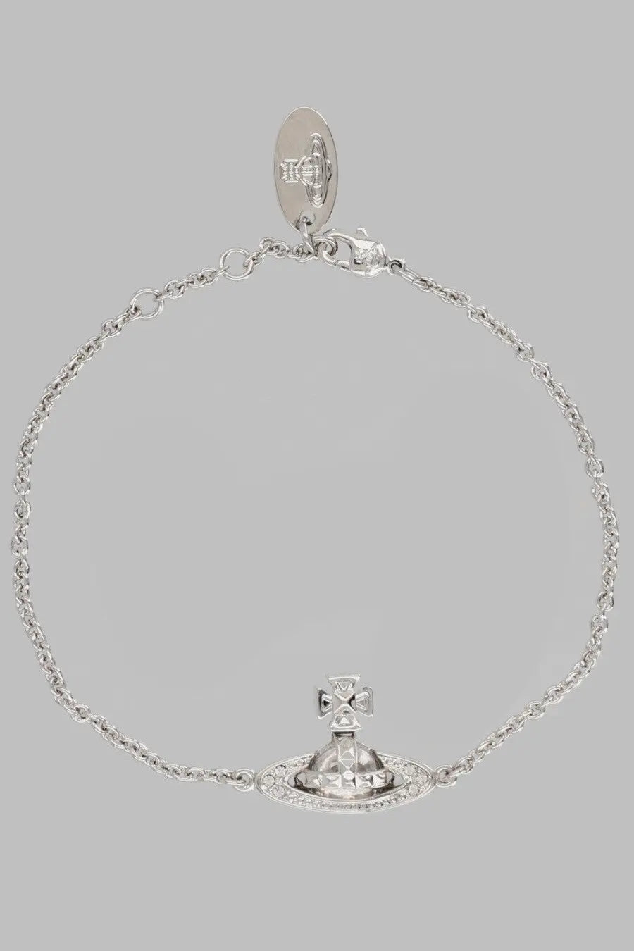 Vivienne Westwood women’s silver-toned bracciale pina con orb bracelet with crystal-embedded planet charm and oval clasp tag
