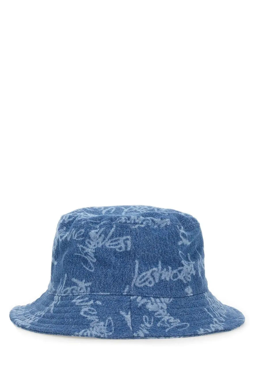 Vivienne westwood women’s blue denim bucket hat with white graffiti style lettering pattern