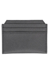 Dark gray Vivienne Westwood women’s card holder made of textured leather with precise stitching along edges