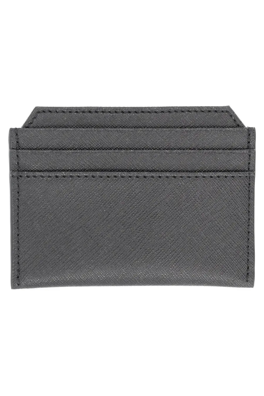 Vivienne Westwood women’s card holder in black dark gray textured leather with precise stitching along edges