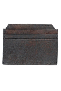 Vivienne Westwood women’s dark brown leather card holder with visible stitching and textured worn surface