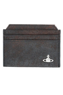 Vivienne Westwood women’s card holder in dark brown suede with a silver orb logo emblem