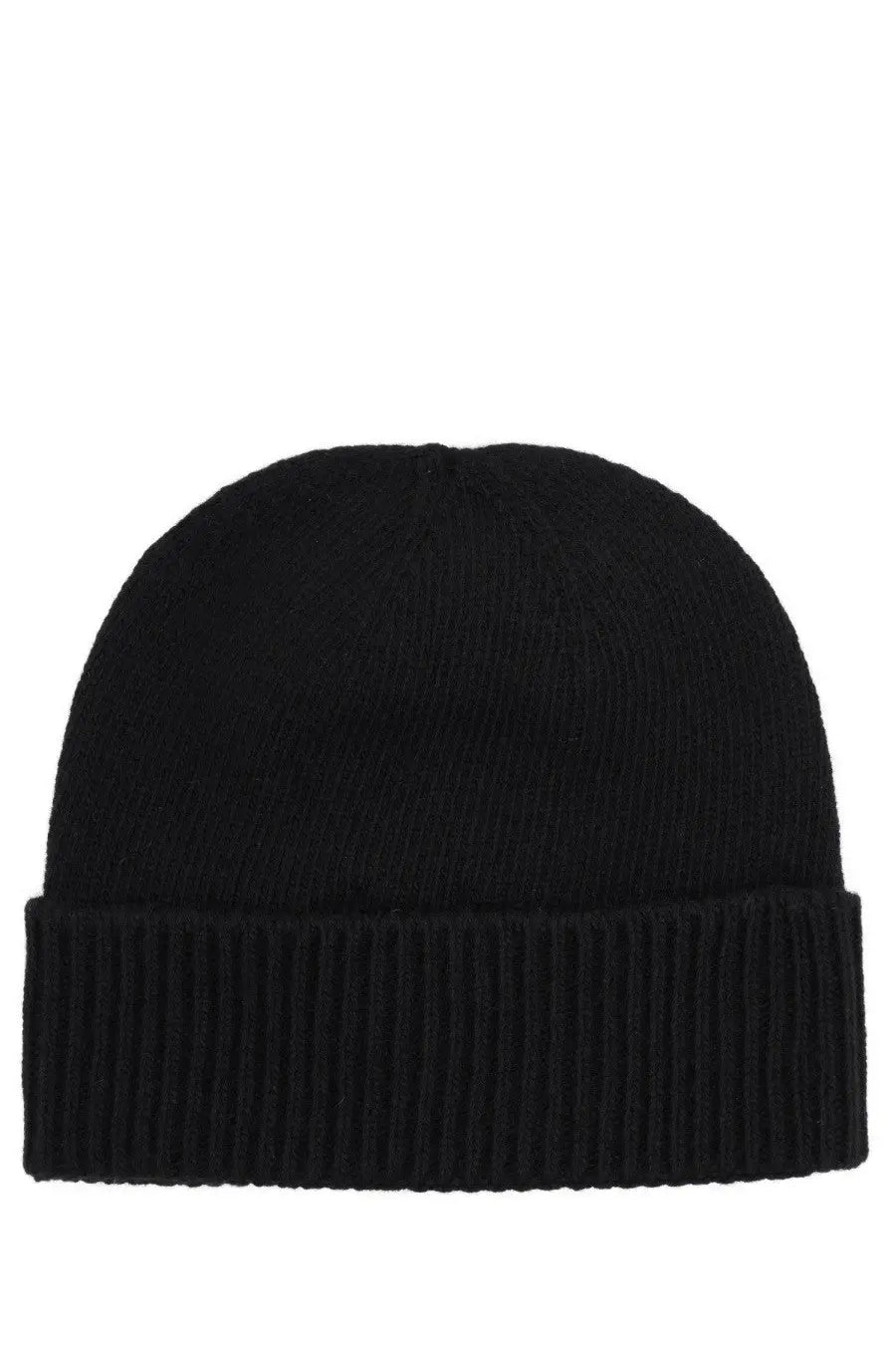Vivienne Westwood women’s black cashmere ribbed knit beanie with a folded cuff for cold weather wear