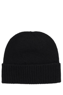 Vivienne Westwood women’s black cashmere ribbed knit beanie with a folded cuff for cold weather wear