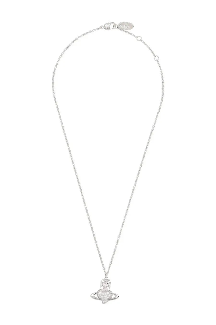 Vivienne Westwood women’s silver chain necklace with sparkling planet-inspired pendant featuring embedded crystals