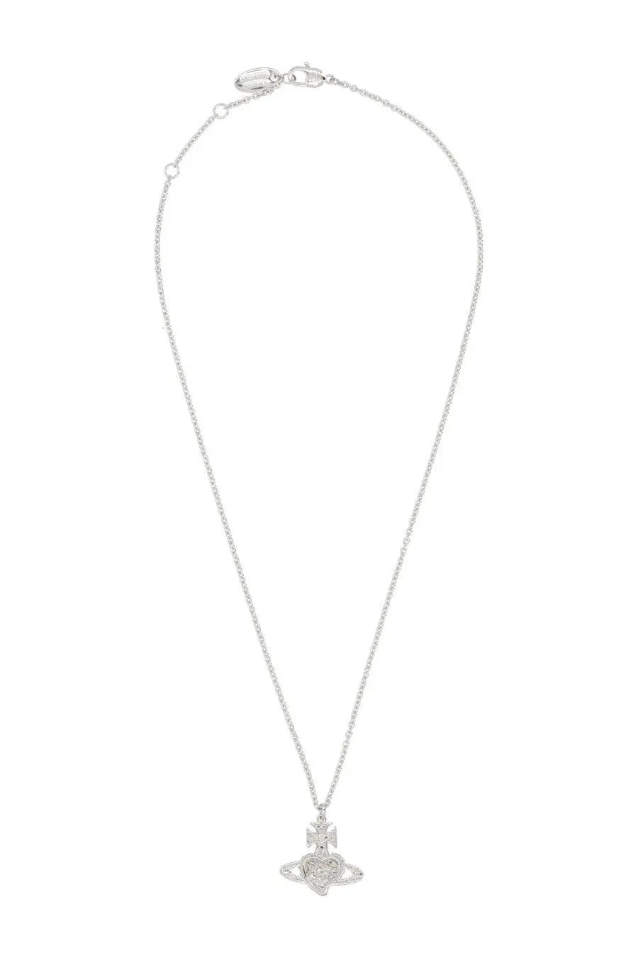 Vivienne Westwood women’s silver chain necklace with heart-shaped crystal pendant and orb logo