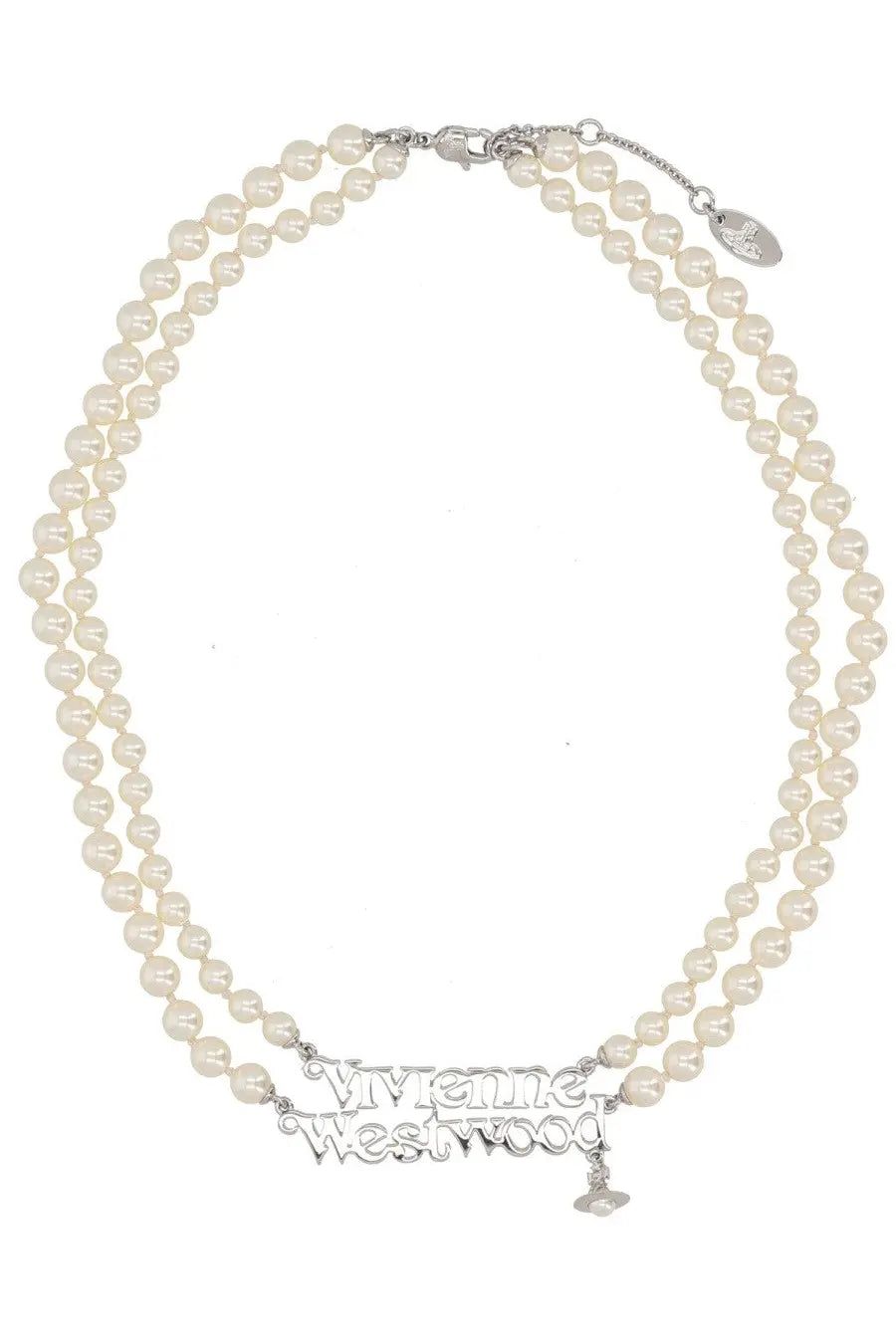 Vivienne Westwood women’s collana Amelia white double-strand pearl necklace with silver-toned signature pendant and clasp