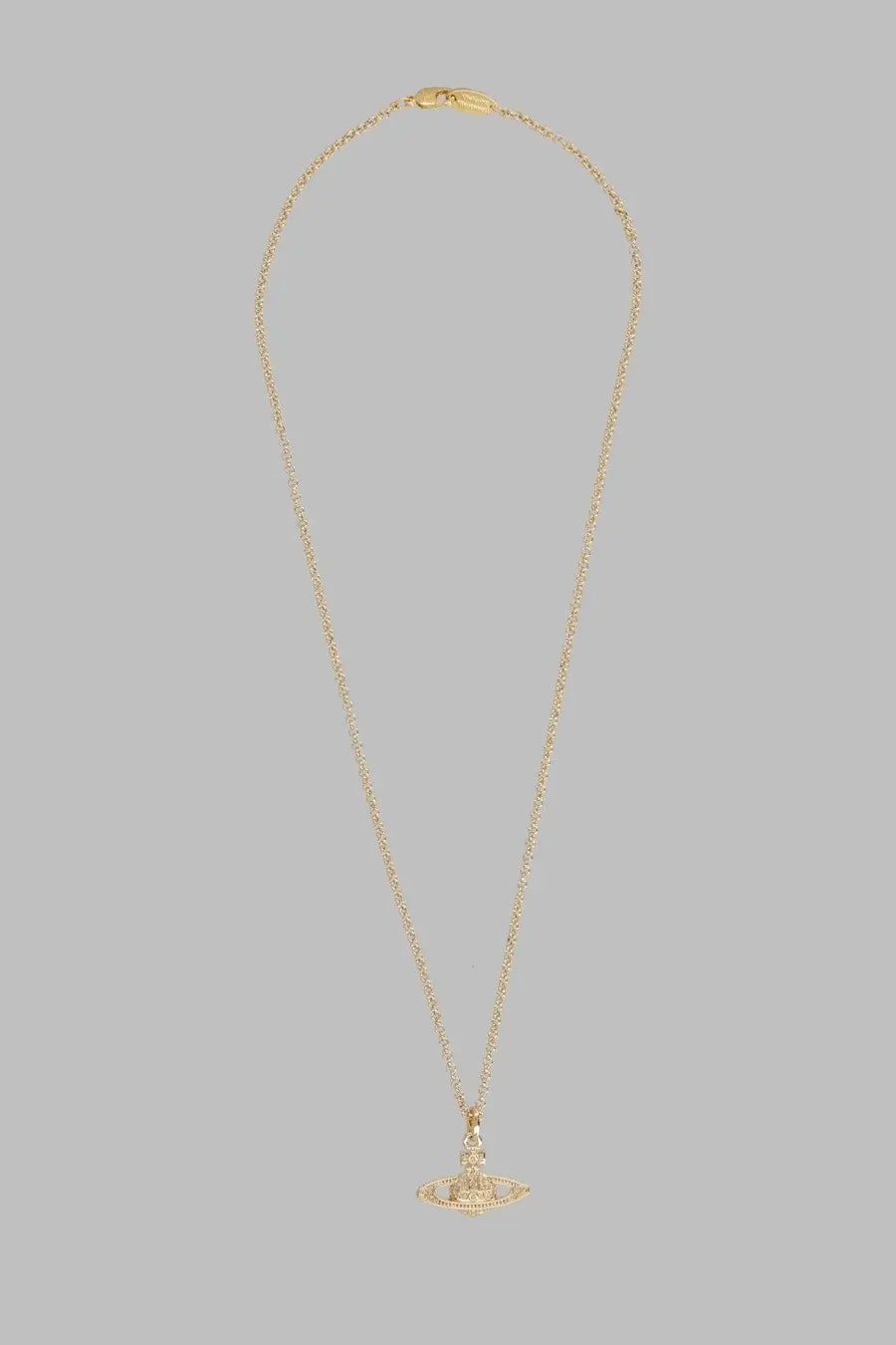 Vivienne Westwood women’s gold necklace with delicate chain and iconic orb pendant featuring sparkling stones