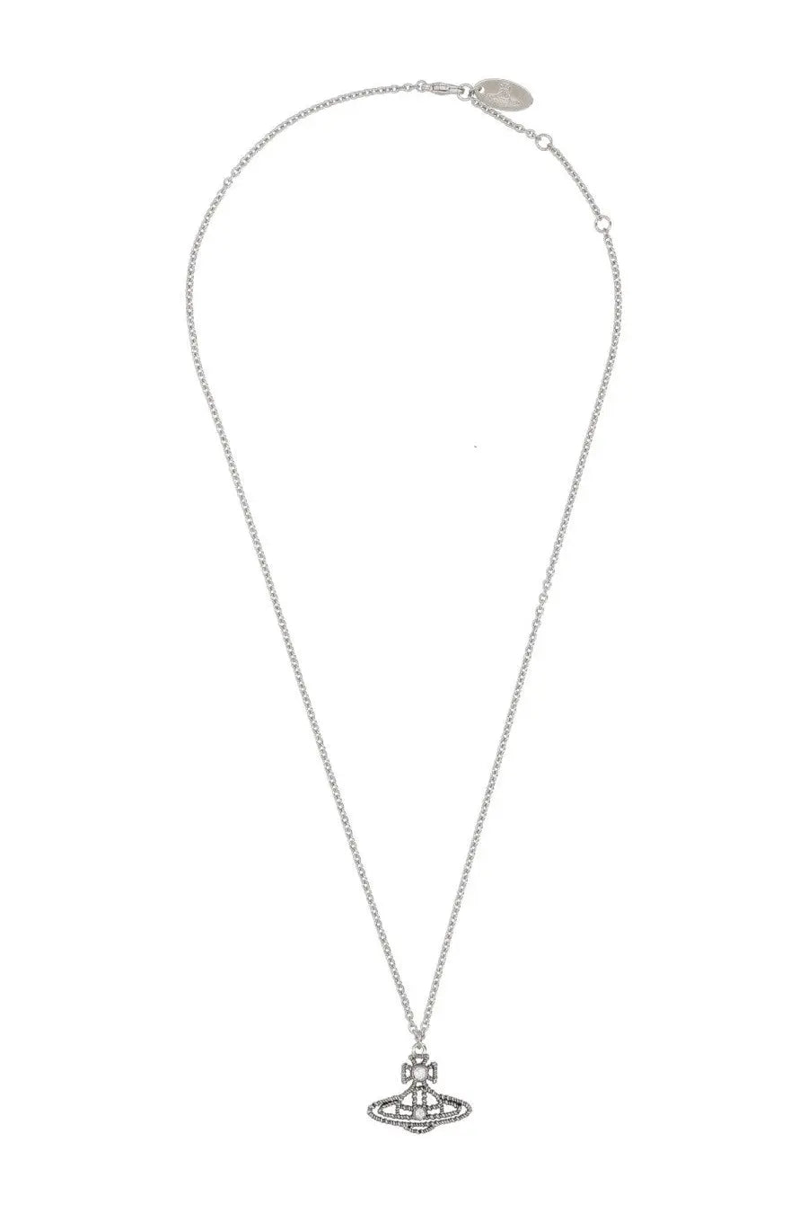 Vivienne Westwood women’s silver chain necklace with a geometric pendant and sparkling embellishments
