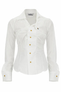 Vivienne Westwood women’s white long-sleeved button-down shirt with gold buttons and embroidered logo on left chest